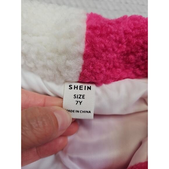 Flannel Shacket Girls 7 Pink & White Color Block Fleece - Picture 4 of 7